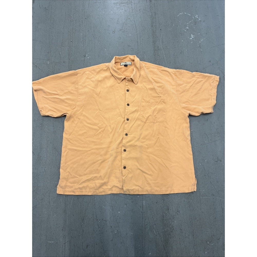 Tommy Bahama Men's XXL Brown‎ Orange Solid Short Sleeve Button Down Shirt